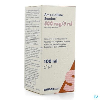 Amoxicilline Sandoz 500mg/5ml Pdr Orale Susp 100ml
