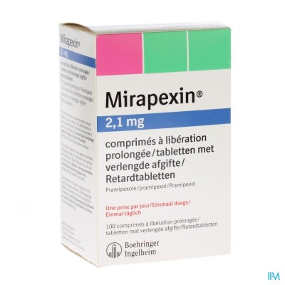 Mirapexin Pr 2,1mg Comp Verlengde Afgifte 100