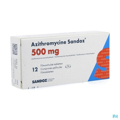 Azithromycine 500mg Sandoz Tabl Omhulde 12x500 mg