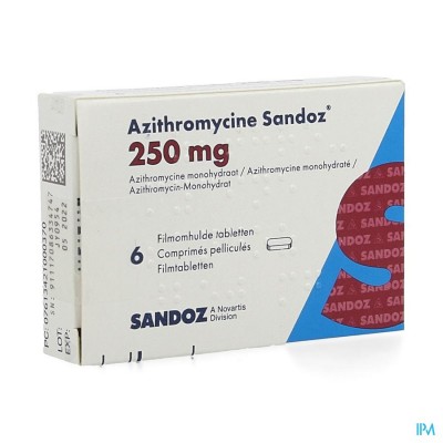 Azithromycine 250mg Sandoz Tabl Omhulde 6x250 mg