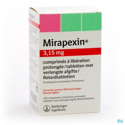 Mirapexin Pr 3,15mg Comp Verlengde Afgifte 100